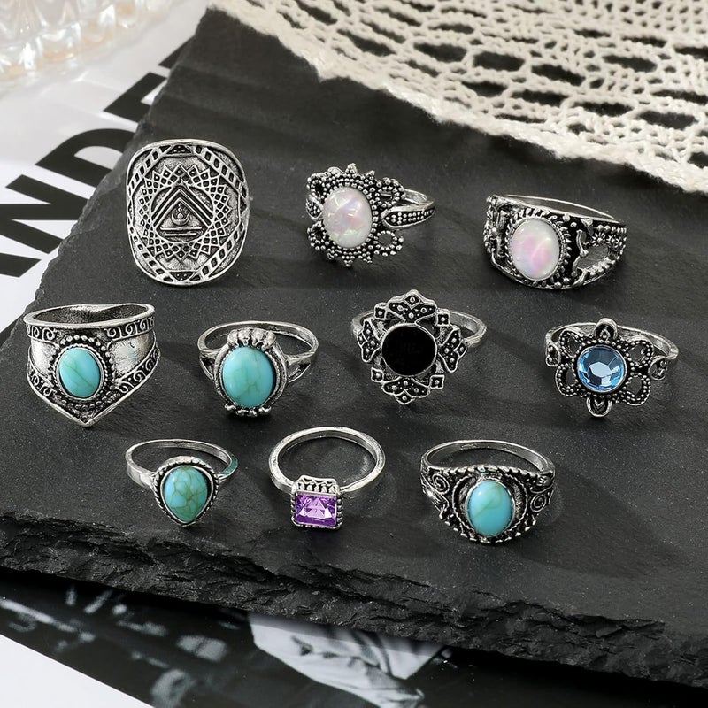 17IF Vintage Silver Knuckle Rings Set for Women Men, Chunky Rings Aesthetic Snake Grunge Stackable Gothic Ring Adjustable Y2K Punk Bulky Boho Finger Alt of Rings, Stacking Fairy Skull Frog Heart Star Flower Midi Ring Pack - Image 4